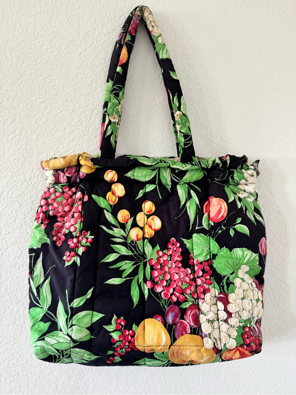 Holdings Vintage Fruit Print Quilted Tote Black